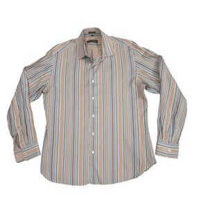 Salvatore Ferragamo Made in Italy Orange Stripe 100% Cotton Dress Shirt Mens L